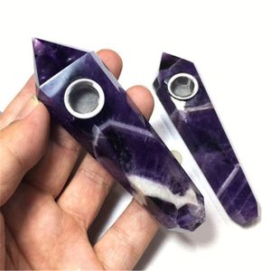 Amethyst-Kristallpfeife, Reiki, Wicca, heidnische Energie, natürliche, gebänderte Amethyst-Spitzenstabpfeife, Drittes-Auge-Chakra, Steine und Mineralien, Zeremonienpfeife