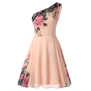 2019 One Shoulder Homecoming Dresses Printed Flower A-Line Formell Party Dresses Aftonklänningar för Sweet 15/16