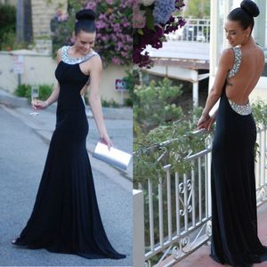 Sexy Backless Long Prom Crystal Black Mermaid Evening Gowns Graduation Dresses Party Dress Open Back Custom Made 0509 0510