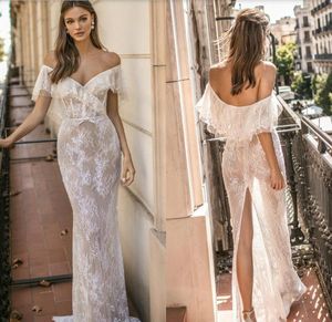 Muse By Berta Wedding Dresses Off The Shoulder Lace Sequined Beads Sexy Back Split Mermaid Wedding Dress Sweep Train Boho Bridal Gowns