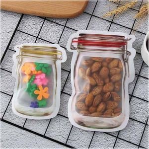 Reusable Food Storage Zipper Bags Mason Jar Shape Snacks Airtight Seal Food Saver Leak-proof Bags Kitchen Organizer Bags