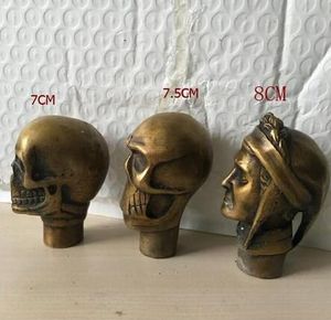 Азиатские китайские старые бронзовые ручной резной череп статуя трость головы 3 стили, чтобы выбрать ч: 7 см, 7,5 см, 8 см