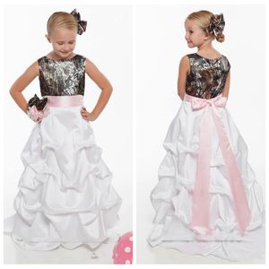 Wholesale long spring formal dresses resale online - Top One Spring Satin Camo Long Flower Girls Dresses With Ribbon Custom Camouflage Real Tree Top Kids Formal Dress Birthday Wear For Girl