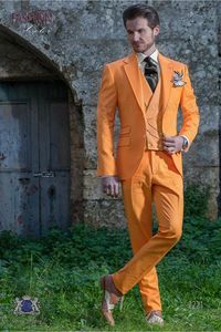 New Fashion Orange Groom Tuxedos Excellent Man Wedding Suit Slim Fit Two Button Men Business Dinner Prom Blazer(Jacket+Pants+Tie+Vest)NO;101