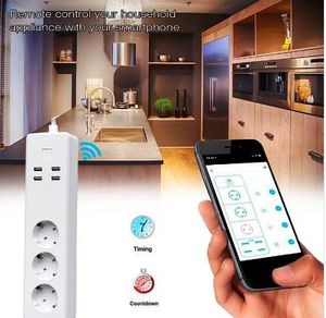 Smart Power Strip 4 USB Ports Extension Socket Intelligent Timer with Phone APP WiFi Remote Control Power Plug with EU Adapter