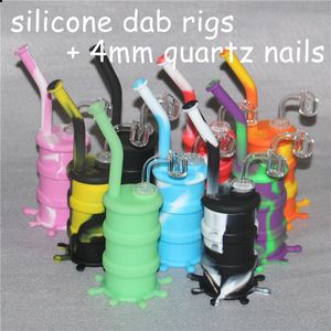 Yeni Sigara 8.26 Inches Silikon Yağı DAB Rigs 14.4mm Ortak Renkli Silikon Varil Rig + 4mm Erkek Kuvars Çivi Bangers