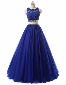 Sexy Two Pieces Prom Dresses 2018 Tulle Beaded Ball Gown Evening Party Dresses Backless Vestidos De Graduacion Vestidos De Baile