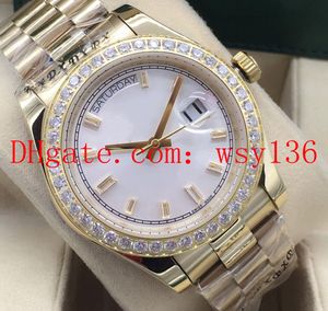 Nowy data dnia 40mm 228345 18K Żółta złota bransoletka QUADANTE Marrone Diamante Bezel Męskie ruch automatyczne mechaniczne zegarki na rękę