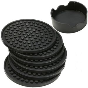 4.3 tum 6st / set Black Round Silicone Drink Coaster Cup Mat Cup Costers Porslin With Holder 60PCS AAA780