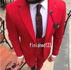 Nuevo diseño Dos botones Red Wedding Groom Tuxedos Notch Lapel Groomsmen Mens Dinner Blazer Suit (Jacket + Pants + Vest + Tie) NO: 1591