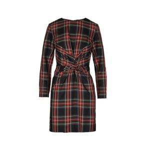 2018 Frankrike Plaid Print Långärmade Runda Krage Lady Ruched Mini Dresses Kvinnor Klänning O26 Ma Fall Höst Vinter