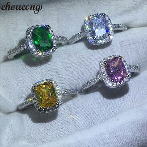 Choucong 4 cores anel de aniversário almofada de corte 3ct 5A zircão cz 925 partido de prata anéis de casamento banda para as mulheres moda jóias