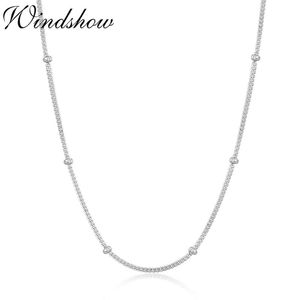 Slim 925 Sterling Silver Curb Beaded Chain Choker Necklaces Women Girls 40cm 45cm Jewelry kolye collares collane collier ketting