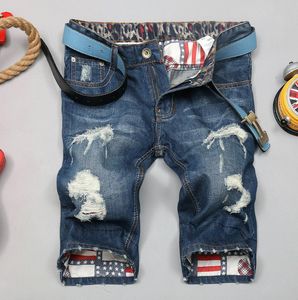 Yaz düz delik yırtık erkek denim kot şort erkekler moda gündelik mavi kısa pantolon boyutu 28-38