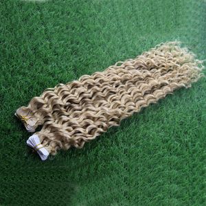 Skin Weft Tape In Human Hair Extensions 100g curly tape hair extensions Blonde Tape Extensions 40pcs