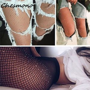 Hot Sexy Womens Fishnet Calças de Malha Meia Pantyhose Diamond Rhinestone Senhora Nylons Meias Fish Net Lets Hosiery Collant