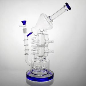 Стеклянный бонг огромный боннг переработка птичьей клетки Big Bubbler Perc Bong Double Camber Spiral Glass Twist Feeply 13 '' Стеклянные водные трубы с 14 -миллиметровым соединением