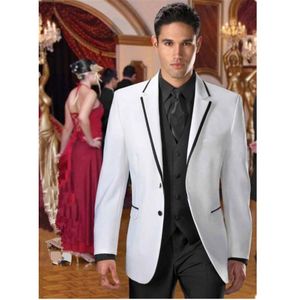Yeni Gelenler İki Düğme Beyaz Damat Smokin Groomsmen Çentik Yaka En Iyi Adam Blazer Erkek Düğün Takımları (Ceket + Pantolon + Yelek + Kravat) H: 807