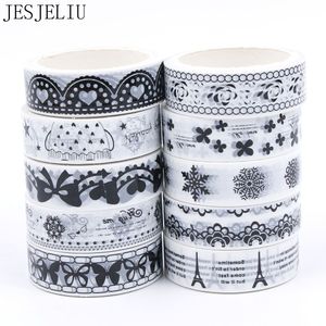 10 Pcs lot Black and White Adhesive Tape Japanese Washi Tape Decorative DIY Scrapbook Paper Photo Masking 2016