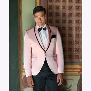 2018 Nuovi abiti da uomo rosa di alta qualità Abbigliamento da sposo Uomo Abito da sposa Smoking Groomsmen Festa di nozze Cena Abiti da uomo migliori (giacca + pantaloni)