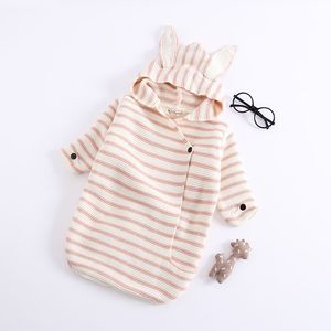 Wholesale top sleeping bags for sale - Group buy New Infant Baby Knitted Swaddle Sleeping Bags Baby Girls Stripe Knitwear Sweater Tops Blanket Hooded Newborn Baby Wtrap Sleep Sack W269