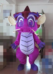 2018 Fabriksförsäljning Hot Lila Unicorn Dragon Dinosaur Mascot Kostym Fancy Party Dress Halloween Kostymer Vuxen Storlek Gratis frakt