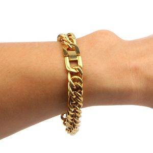 Fashion Mens Hip Hop Bracelets Jewelry Gold Miami Cuban Link Chain 12mm Stainless Steel Bracelet