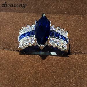 Choucong Marquise Cut Blue 5CT Diamonique CZ 925 Sterling Silver Engagement Bröllop Band Ring för Kvinnor Män Present