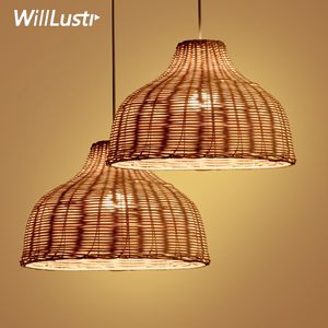 Handgjord korghänge lampa Handstickad suspensionsljus Natural Wicker Material Lighting Home Dinning Room Restaurant Hotel