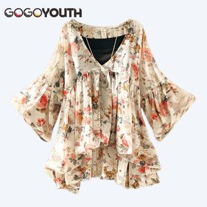 Gogoyouth lanterna manga mulheres tops e blusas 2018 verão novo moda chiffon pluse tamanho feminino camisa coreana chemise femme