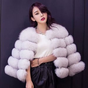 Högkvalitativa Fox pälsrockar för kvinnor Vinter plus storlek varma damer korta eleganta päls överrockar mode kvinnlig kappa