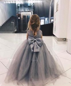 Lace Tulle Flower Girl Dresses Jewel Neck Tulle Applique Bow Sash Floor Length Formal Birthday Party Girls' Wears for Wedding2988