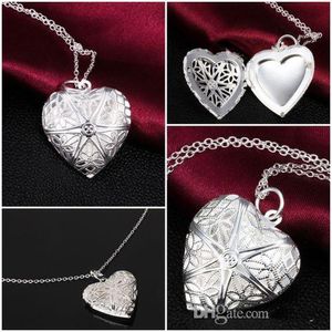 DIY Jewelry Brass Hollow Gold Silver Plated Photo Heart Lockets Essential Oils Lockets Pendant Necklace b630