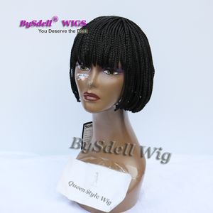Wholesale braids lace front resale online - New Arrival Cheap Short Braids wig with neat bangs synthetic black x braids wig Full Hand tied braided none lace front wigs for b5111933