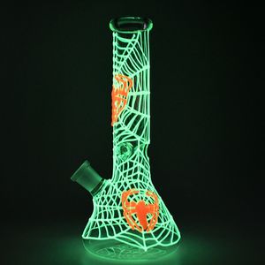 Heady Glass Bong Dab Rigs Glöd i Dark Spider Web Hookahs Bongs Downstem Vattenrör med skål Kvinna Joint 18mm GID02