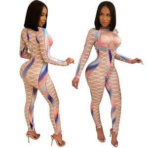 Spandex tryckt stretch gradient jumpsuit kvinnors sexiga bodysuit kostym scen outfit sångare dansare prestanda rompers parti firar slitage