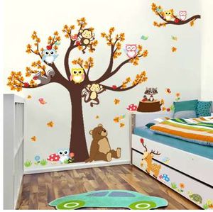 Karikatür Orman Ağacı Şube Hayvan Baykuş Maymun Ayı Geyik Duvar Çıkartmaları Çocuk Odaları Için Erkek Kız Çocuk Yatak Odası Ev Dekorasyonu