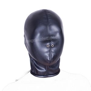 Bondage Hood With Breathing Hole Slave Fantasy Restraint Soft Leather Mask Full Head #T26