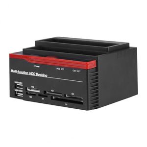 2,5/3,5-Zoll-SATA-IDE-Festplatten-Dockingstation, Klon-Festplattengehäuse, USB, 2 Anschlüsse, USB 2.0-Hub, MS/M2/XD/CF/SD/TF-Kartenleser, US/UK/EU-Stecker