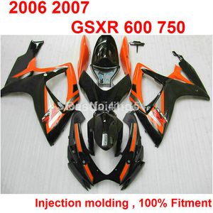 Free custom Injection molding fairing kit for SUZUKI GSXR600 GSXR750 2006 2007 black orange GSXR 600 750 06 07 XC27