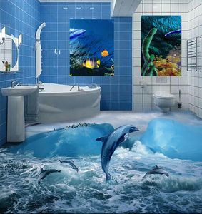 3d golv anpassade 3d foto tapet ocean world dolphin självhäftande tapet 3d golv målning bakgrundsbilder för vardagsrum