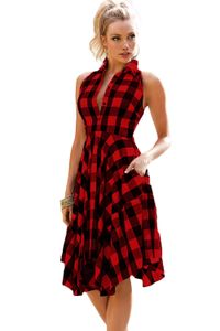 2017 Nuovo Arrivo Svasato Plaid Per Il Tempo Libero Abiti Vintage Estate Donna Camicia Casual Abito al ginocchio Abito W1