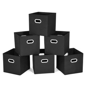 Contenedores de tela Cubos Cubos Contenedores con asas dobles de plástico para los organizadores de los cajones del dormitorio del armario del hogar Plegable Negro
