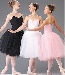 Adult Romantic New Ballet Tutu Dance Rehearsal Practice Skirts Swan Costumes for Women Long Tulle Dresses White Pink Black Color