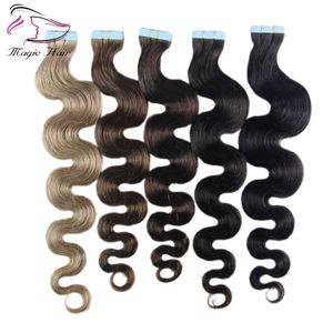 7A Onda Do Corpo Da Fita No Cabelo 40 Pcs Por Pacote 14-24 Polegada Piano / Pure / Ombre Cor Remy Do Cabelo 100% Fita Humana Em Extensões Do Cabelo Humano