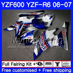 Karosserie + Tank für Yamaha YZF R 6 YZF 600 YZF-R6 2006 2007 Rahmen 233HM.AA YZF-600 glänzend blau weiß YZF600 YZFR6 06 07 YZF R6 06 07 Verkleidungsset