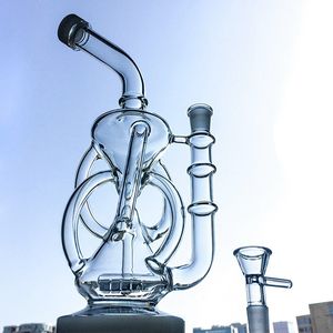 Bongo reciclador de vidro de 11 polegadas em linha Perc Dab Rig Double Charmber Oil Rig Tubos de água transparente com tigela Banger Tampa de unha de cerâmica DGC1236