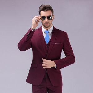 Alta Qualidade Um Botão Borgonha Noivo Smoking Padrinhos Lapela Lapela Melhor Homem Blazer Ternos De Casamento Dos Homens (Jacket + Pants + colete + Gravata) H: 722