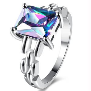 Luckyshine Trendy Christmas Day Gift Two pieces/lot 925 silver plated small and exquisite Square Mystic topaz crystal Ring for lady R230 265