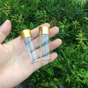 22 * 65 * 14mm 50pcs 14ml tomma glasflaskor Aluminiumskruv Guldkåpa Transparent Clear Flytande presentbehållare Önskar flaskburkar